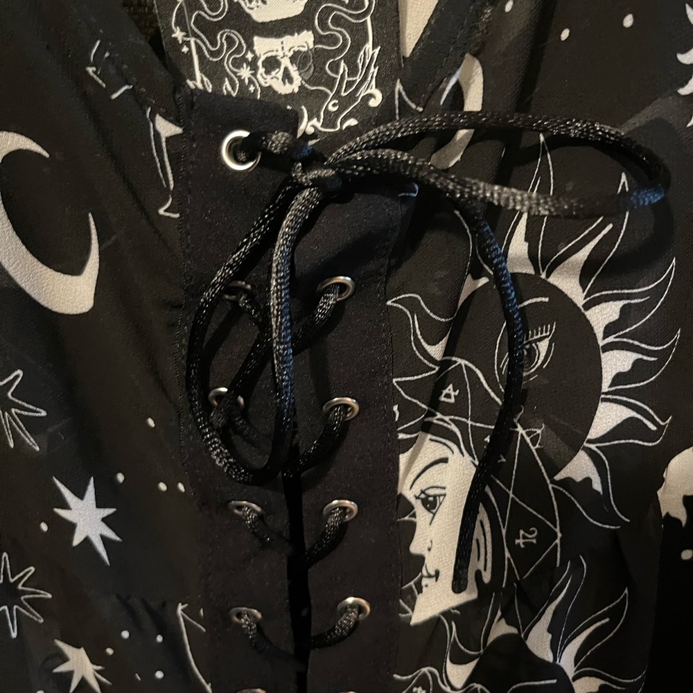 Killstar Moon & Stars Celestial Print Cold-Shoulder Sheer Asymmetrical Dress XL - Picture 12 of 16
